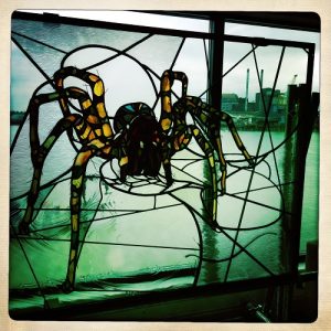 Artist Kate Khoury’s wonderful glass spider on view in Unit 0 for the weekend
